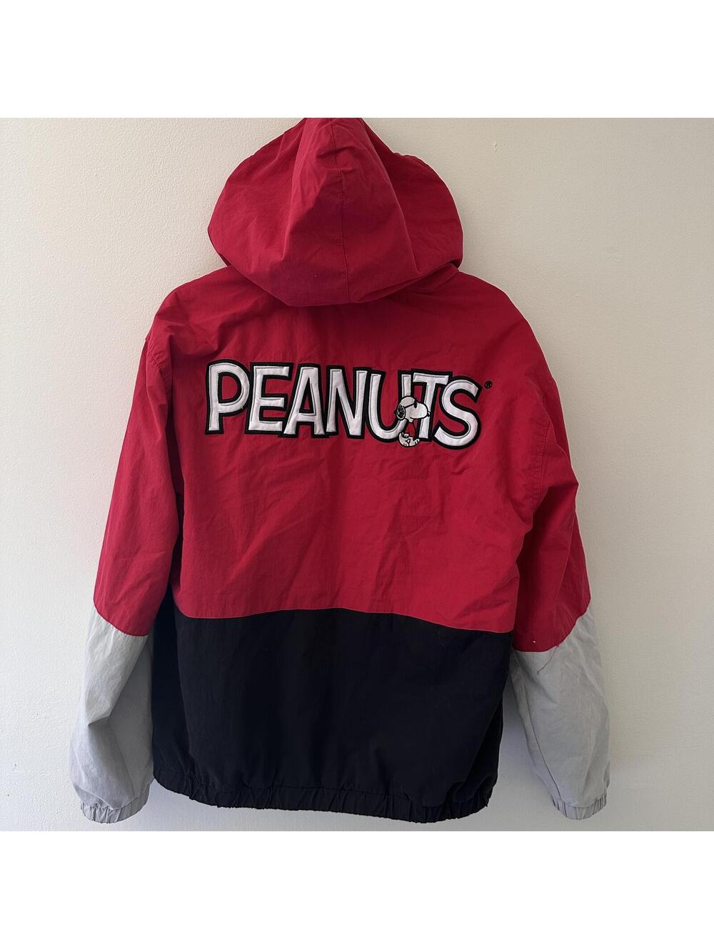 Peanuts Joe Cool Hooded Jacket Mens Snoopy Red Black Colorblock Full Zip Size M